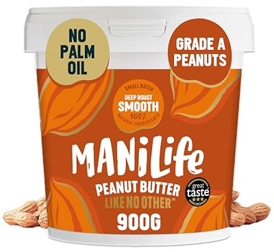 ManiLife Deep Roast Smooth Natural Peanut Butter 900g | High Protein, No Palm Oil & No Added Sugar | Made from Single Origin Argentine Grade A Peanuts (packaging may vary)