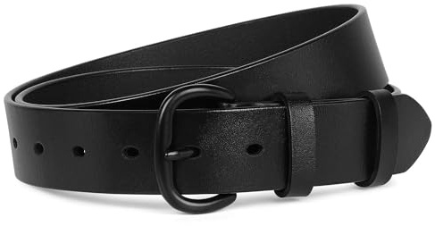 SANSTHS Women Leather Belt for Jeans Pants Dresses Black Ladies Waist Belt with Black Buckle, Black XS