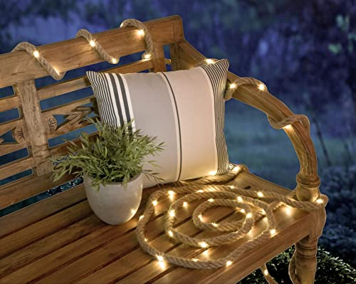 Benelando Hanfseil warmweiß 100 LED Solar Lichterkette außen 8m Lichtschlauch Lichternetz