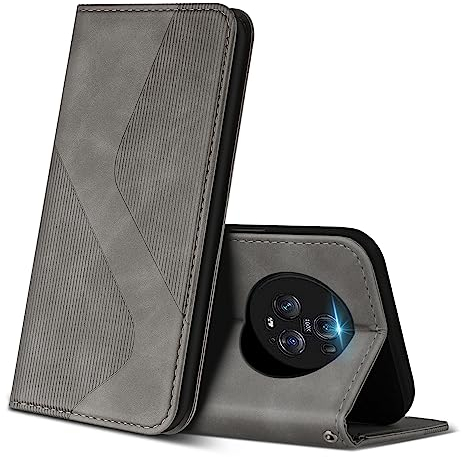 ZONNAVI Hülle für Honor Magic 5 Pro 5G, PU Leder Handyhülle mit Kartenfächer und Standfunktion, Lederhülle Flip Wallet Case Schutzhülle für Honor Magic 5 Pro 5G (Grau)