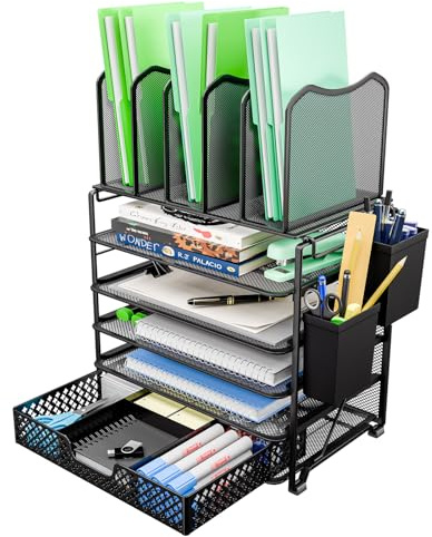 Simple Trending Schreibtisch-Organizer mit 5 Fächern, vertikaler Dokumenten-Briefablage, Wand-Aktenhalter mit Kunststoff-Schublade, Organizer für Büro, Zuhause, Schwarz