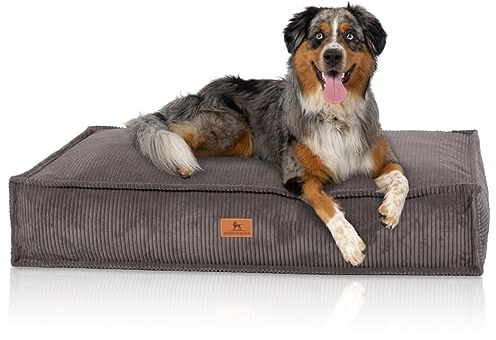 Knuffelwuff Hundekissen Lesedi aus Cord mit Handwebcharakter 120x80cm Braungrau - Abnehmbarer Bezug - waschbar - für große, mittelgroße und kleine Hunde