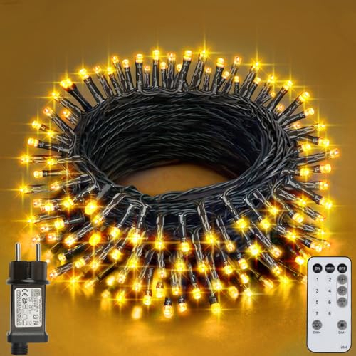 Realky Luci Albero di Natale, 26.2M 220 LED Luci Natalizie da Esterno ed Interno, 8 Modalità con Funzione Memoria e Telecomando Luci di Natale per Giardino, Balcone, Casa, Festa - Bianco Caldo