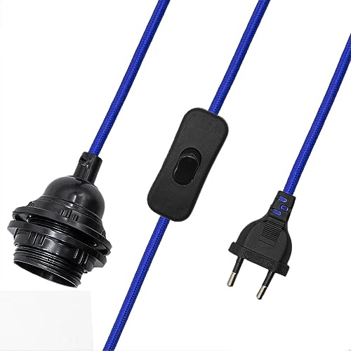 CABLEPELADO Lampenfassung E27 mit Schalter, Lampenadapter, Basis für Glühbirne, Steckdose + Ein/Aus Schalter, Kabel 2 Meter, OHNE Glühbirne enthalten, Geflochtenes Kabel