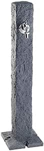 Gartenbrunnen, dunkler Granit, Steinoptik + Wasserhahn, 100 cm, Grau