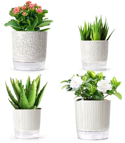 Etvski Self Watering Pots for Indoor Plants, 5 & 4 Inch Stylish Flower Pots, Set of 4 Modern Planters with Self-Watering Feature (Mixed Colors)