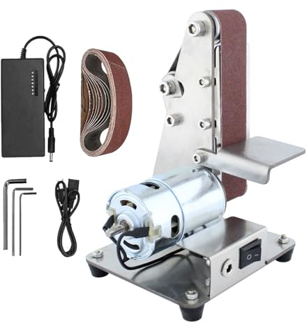 Mini Elektrischer Bandschleifer, Bandschleifmaschine 9000r/min, Polier-Schleifschärfer Einstellbar DIY, Mini-Tisch-Bandschleifer-Set mit 10 Schleifbänder, für Polieren von Metall, Holz und Acryl