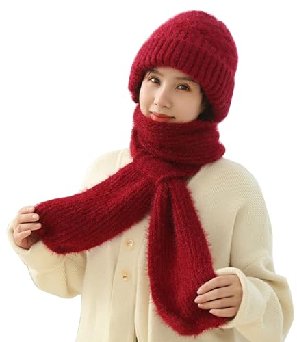 2in1 Winter Warm Beanie Schal Mütze Damen Strickmütze Mit Kapuze Sturmhaube Mit Plüschfutter Outdoor Aktivität Pullover Schal Mütze Winddichte Mütze Schal