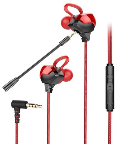 LCCEERD Auricolari Gaming in Ear con Cavo, 3.5mm Cuffie Gioco con Microfono, Cancellazione del Rumore Gaming Headset per Telefoni Cellulari, Tablet, Laptop, PC (Rosso)