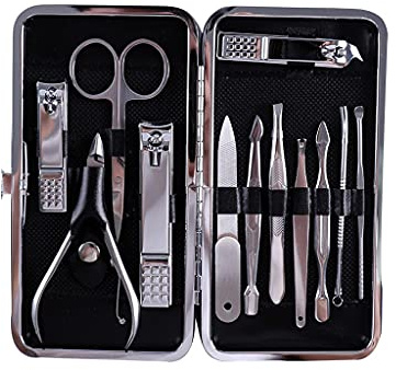 LUNIZ Set de Manicura Incorporado en el Archivo de uñas Cuidado Personal manicura pedicura Conjunto portátil Cuchillas de uñas Uso de 12 Piezas Hombre Negro Kit de Cortauñas de Manicura