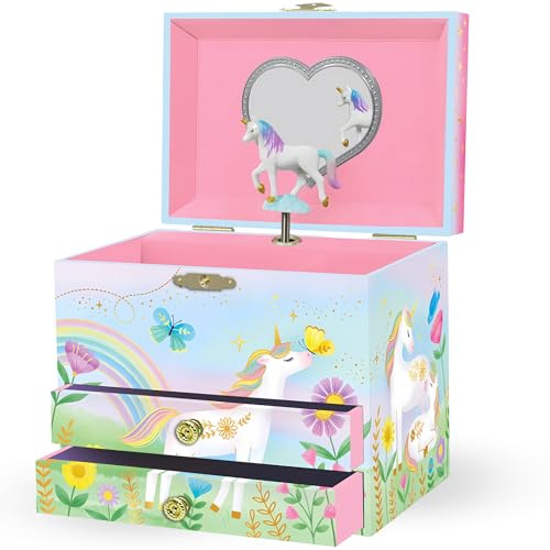 Portagioie Carillon Unicorno per Bambine - Cofanetto Musicale con Rotazione Unicorno, Regali di Compleanno per Bambine, 17,1 x 13,3 x 15,2 cm - Età 3-10 anni, Viola