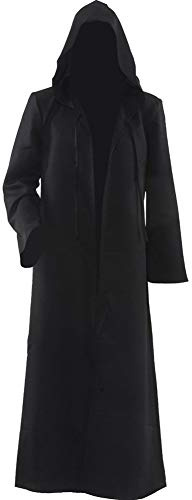 Black Hooded Cloak Robe Adult Wizard Vampire Knight Cosplay Cape Halloween