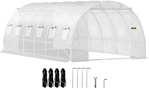 VEVOR Serra da Giardino per Piante a Tunnel Impermeabile con 12 Finestre e Porte 6,1 x 3 x 2,1m, Serra a Tunnel da Esterno Impermeabile in Acciaio Zincato Copertura PE 30,6 kg, Serra a Tunnel Bianco