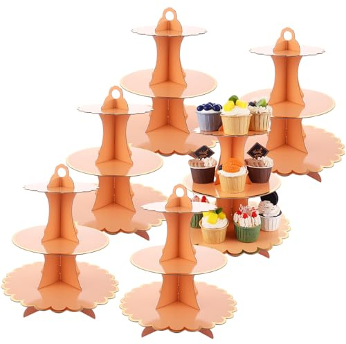 LOPYXBR 6PCS Pink Cardboard Cupcake Stand 3-Tier Round Cardboard Cake Stand Pink Cake Stands Disposable Afternoon Tea Stands for Dessert Birthday, Party, Wedding and Graduation