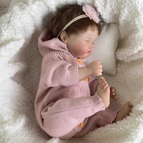 YIHANGG 19Zoll Augen Schließen Reborn Baby Puppe Neugeborenes 49cm Lebensecht Prinzessin Mädchen Mollig Niedlich Kleinkind mit Sichtbaren Adern Kinder Geburtstag Geschenk