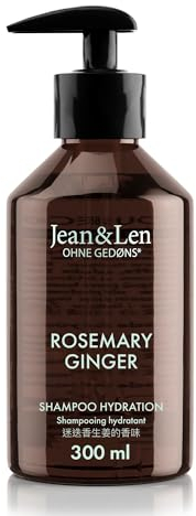 Jean & Len Rosemary & Ginger Shampoo, per capelli secchi e fragili, con complesso idratante, profumo fresco e speziato di rosmarino e zenzero, senza parabeni e siliconi, 300 ml