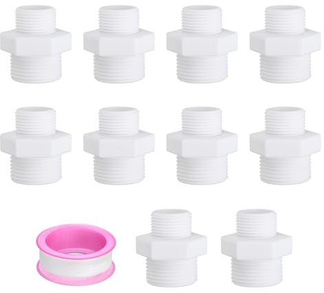 PATIKIL 10 PCS Raccordi per Tubi in PVC Nipple G 1 x G 3/4 Bianco | Adattatore Maschio A Maschio, Con Nastro Idraulico, Per Serbatoi D'Acqua