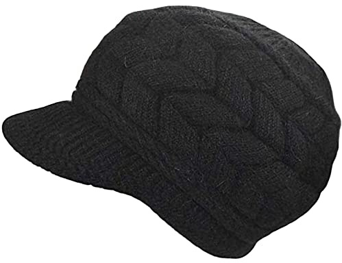 AUSUAYA Cappello Invernale da Donna, Berretto in Lana a Maglia con Visiera e Fodera Calda in Pile per il Freddo IT-SH-1 (nero, Taglia unica)