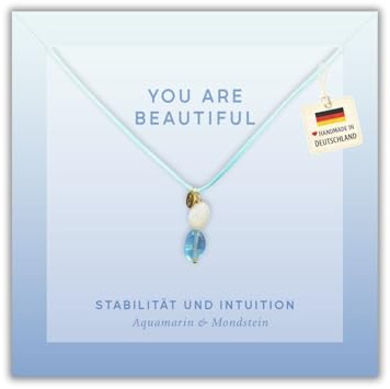 happymaker - Edelstein Ketten, Heilstein Kette Damen, Stoffband mit 18k vergoldeten Perlen, größenverstellbar, handmade in Deutschland