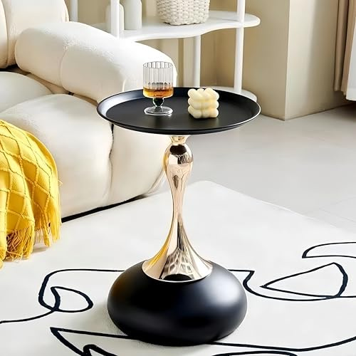mwpqbd Leichter Luxus-Couchtisch, Wohnzimmer, Metall, bewegliches Krimskrams, Schlafzimmer, Nachttisch, kreatives Sofa, Seite mehrere Balkone, runder Tisch, italienischer Stil, Telefontisch (schwarz)