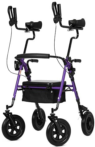Generisch Rollatoren, Geländegängiger Rollator, Stehrollator mit 25,4 cm großen PU-Rädern und verstellbaren, gepolsterten Armlehnen für Senioren von 142 bis 193 cm, Lila