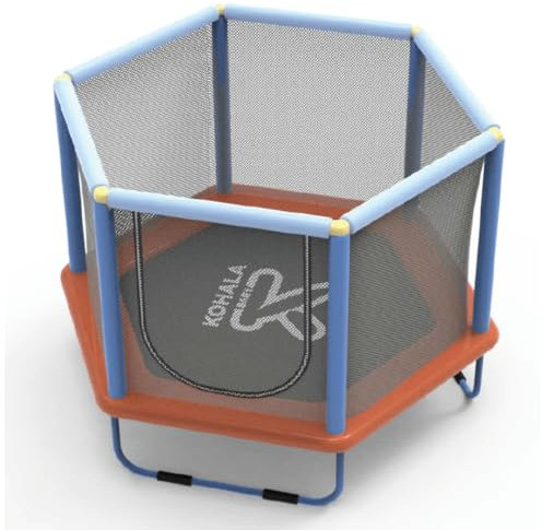 DEVESSPORT Cama Elástica Infantil Kohala Baby, Ø140 cm, con Red de Seguridad, Trampolín para Niños 1-6 Años, Cubierta de Bordes, Interior/Exterior, Carga 50 kg, Azul/Naranja
