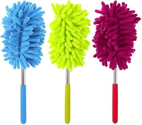Plumeau Poussiere Microfibre avec Tige télescopique pour éliminer la poussière et Les Taches sur Les fenêtres et Les Meubles Lot de 3
