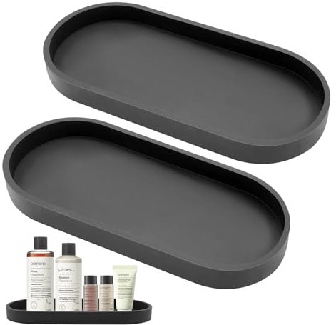 WYYFXY® 2 Stück Tablett Badezimmer, Deko Tablett Schwarz Silikon Ablageschal Bad Dekotablett Klein für Küchenspüle Waschtisch Badewanne Schminktisch