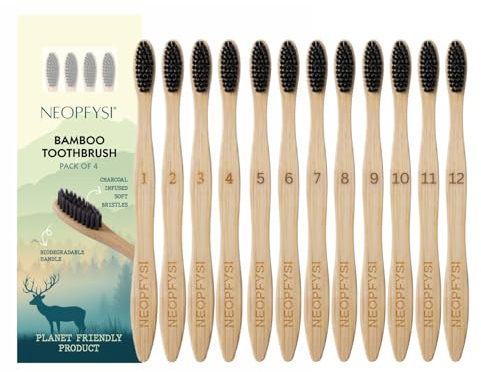 NEOPFYSI Cepillo de dientes de bambú, mango de madera ecológico, cerdas biodegradables, sin BPA, cuidado bucal compostable natural para adultos, cepillo de dientes sostenible y elegante (madera