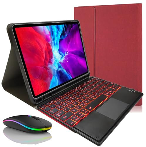 JZCZMCE Funda con Teclado para iPad Air 7ª Generación 11 Pulgadas (M3) 2025, Contiene Ñ, Teclado Inalámbrico Retroiluminado Magnético Extraíble con Ratón,Rojo