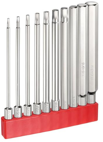 sourcing map 10pcs H1/16-H3/8 Hex Head Screwdriver Bit Set 1/16-3/8 Flat Tip 1/4 Hex Shank 4 Long Magnetic Hexagonal Screw Drill Bit Wrench Chrome Plated Power Driver Socket