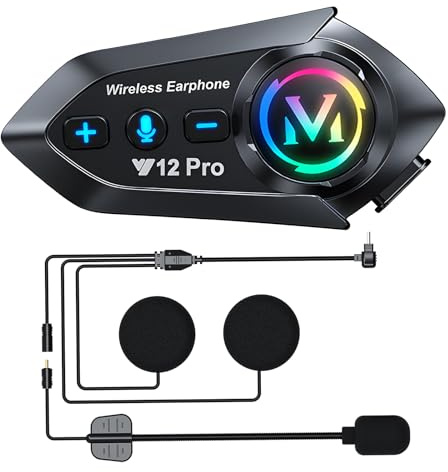 OBEST Motorcycle Helmet Bluetooth Headset, 500M Intercom Range, Bluetooth 5.4 Dual Rider Communication, Smart Noise Cancellation, IP56 Waterproof, 1000mAh Battery, RGB Lights, Music Sharing(Y12Pro)