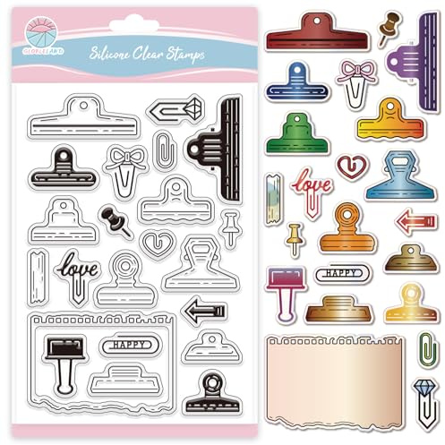 GLOBLELAND Silikonstempel Vintage Klammern Klare Silikon Stampl Nägel Ringnadel Stempel Etikett Clear Stamps für DIY Journal Scrapbooking Fotoalbum Kartenherstellung