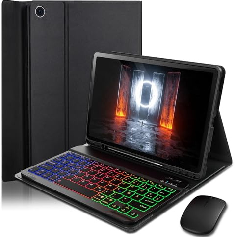 für Samsung Galaxy Tab A11+ PLUS (2025) 11 Zoll/Samsung Galaxy Tab A9+ PLUS (2023) 11 Zoll Hülle mit Kabelloses Bluetooth Beleuchtete Farbige Deutsch Tastatur (QWERTZ) und Maus, Backlit Keyboard Case
