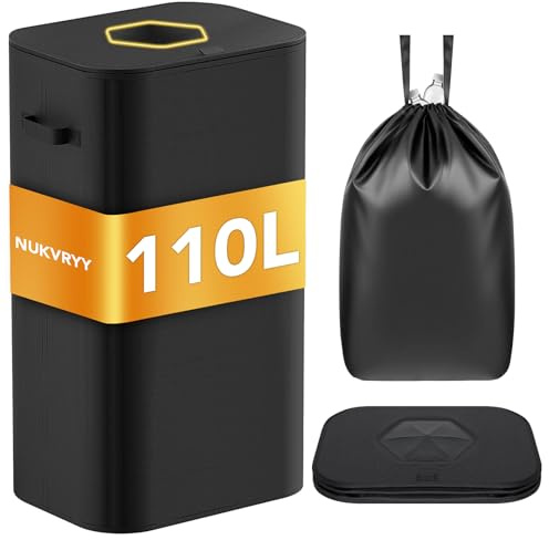 NUKVRYY 110L Collecteur de Bouteilles avec Couvercle, Poubelle Tri Selectif pour Plastique Bouteilles Verre, Récipient de Collecte de Bouteilles Consignées Poubelle de Recyclage avec Sacs de Transport