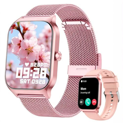 Popglory Reloj Inteligente Mujer Hombre, Llamada Bluetooth, 100+ Deportes Smartwatch Recibir Whatsapp, Presión Arterial/Ritmo Cardíaco/Sueño/Estrés/SpO2, AI Relojes Deportivos, Regalo iOS Android