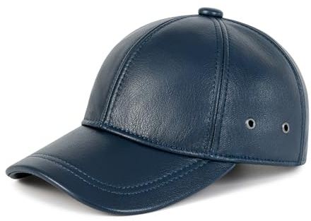 FEINION Men's Leather Hat Adjustable Genuine Leather Baseball Cap (Navy)