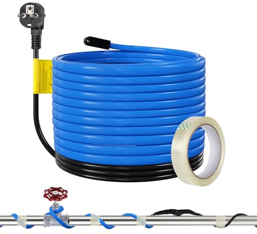 Ikodm Frostschutz Heizkabel mit Thermostat 4M 17W/M 230V IP68 Heizleitung Frostschutzkabel Rohrbegleitheizung Heizband für Wasserleitung, mit 10m Klebeband