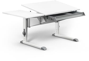 Moll Sprinter CP Kinderschreibtisch höhenverstellbar | mitwachsend, ergonomisch & neigbar für aufrechtes Sitzen | ideal für Schulkinder | Schreibtisch weiß optional mit Schublade | Made in Germany