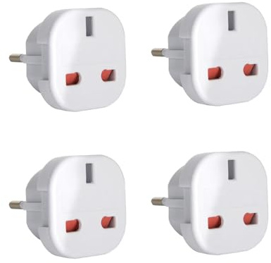 SIGANDG 4Pcs UK vers EU Adaptateur de Voyage,Adaptateur Prise Anglaise vers Prise Française,Cet Adaptateur pour l’Europe, France, Allemagne,Italie,Espagne,Blanc