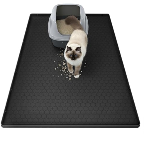 Kattlådematta 86 x 56 cm – XXL kattströmatta, kattmatta, kattlåda, underlägg, bikakemönstrad, livsmedelssäker silikon, vattentät, halkfri, lätt att rengöra, luktfri, perfekt för katter, hundar