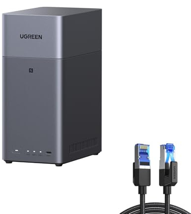 UGREEN NASync DH2300 NAS 2 Baies+ Câble Ethernet Cat8 2M RJ45 40Gbps, 4Go RAM, NFC One-Touch, LAN 1GbE, Album Photo IA, Système Facile pour Débutants, Serveur Maison (sans Disque)