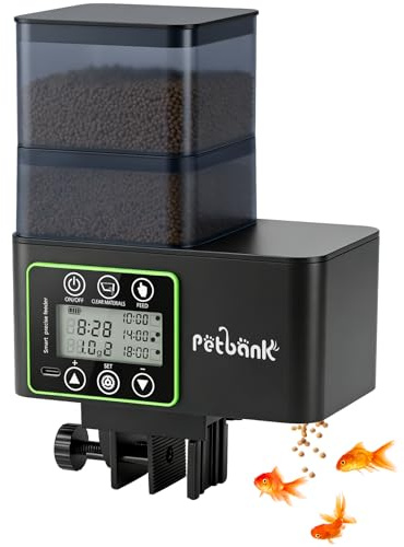 Petbank Mangiatoia Automatica Acquario-230/510ml Distributore Automatico Cibo Pesci con Alimentazione di Precisione 0.1-2g,Mangiatoia Acquario Antiumidità con Pulizia e Allarme Scorte,Ricaricabile Usb
