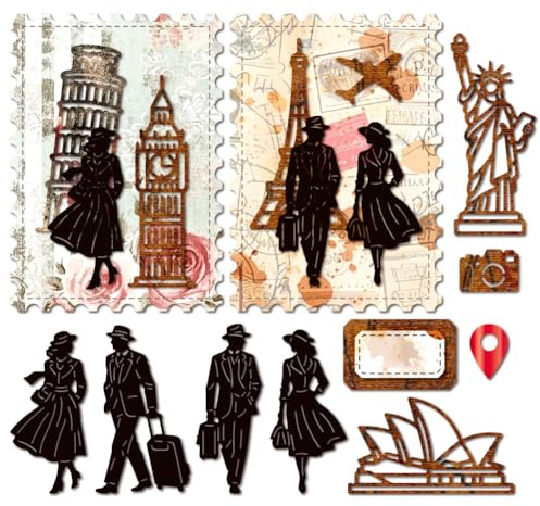 MAYJOYDIY Stanzschablonen Herren und Damen Silhouetten Weltwunder aus Kohlenstoffstahl Gebäude Türme Prägeschablonen für DIY Papierbasteln Kartenherstellung Scrapbooking Albumdekoration