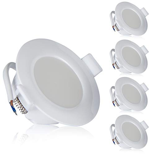 Ultra Flach LED Einbaustrahler IP44 |auch für das Bad geeignet| Warmweiß 4W 230V Rahmen weiss Rund Einbauspots Badleuchten, 5 Stück Einbauleuchten (Neutralweiss)