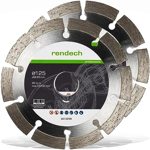 2x Profi Diamantscheibe 125mm für Beton, Granit, Stein, Ziegel uvm. - Diamanttrennscheibe mit hoher Schneidleistung | rendech® Markenqualität