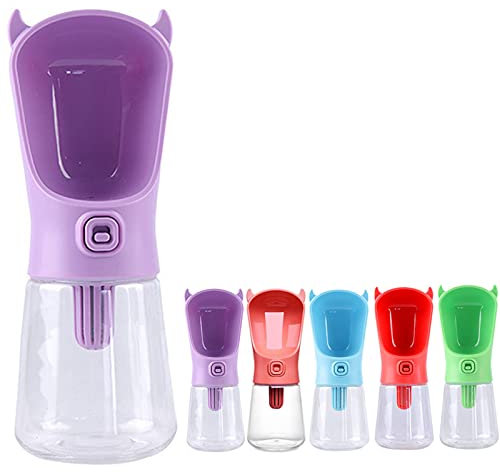 Bouteille Portable Chien D'eau Avec Filtre 350ML Pour Chiens Chats Animaux Voyage Cup Bouteilles D'eau, Distributeur D'eau Pet Food Grade Antibactériennes Leak Proof BPA Extérieur Boisson ,Violet