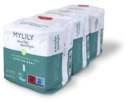 MYLILY® Damen Binden Bio Tag (3x14 Stück) I 100% Bio-Baumwolle | ohne Duftstoffe | Atmungsaktiv | Menstruation | starke Blutung | Binden mit Flügel I Organic