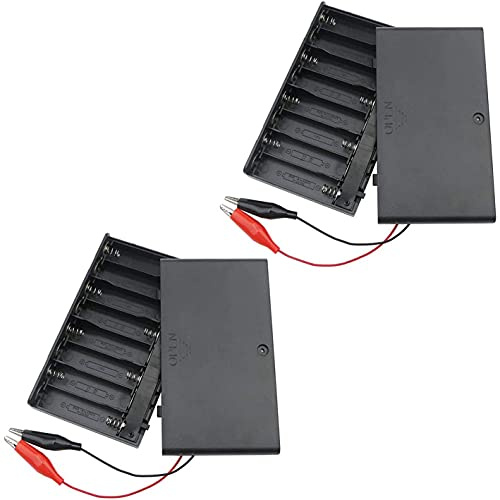 Greluma 2 STK 12V 8xAA Batteriehalter Kunststoffbatterie Aufbewahrungsbox mit Gehäuseabdeckung EIN/AUS Schalter Kabel + 4 Krokodilklemmen