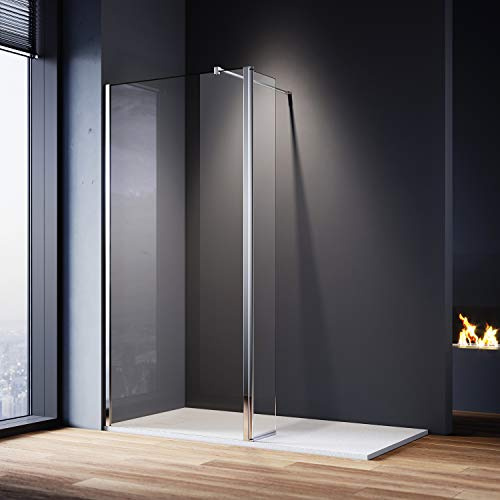 ELEGANT 1100mm Walk in Shower Screen Glass Panel with 300mm Return Panel and 1600x700 mm Shower Tray, 1900mm Height,8mm Easy Clean Glass Wet Room Screen Panel Enclosure
